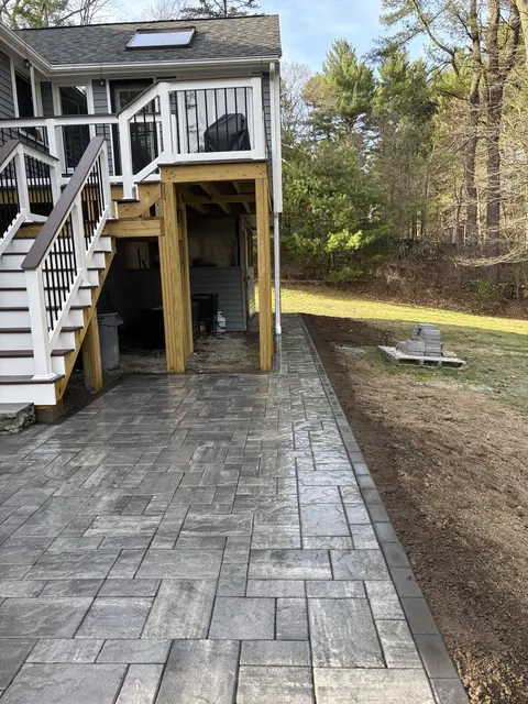Stamped Paver Patio & Deck Combination in Norfolk, MA by LD Landscape & Construction — photo 3