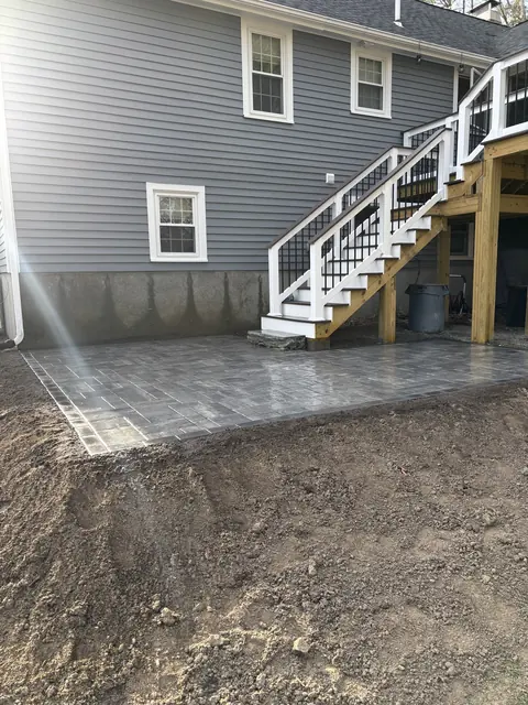 Stamped Paver Patio & Deck Combination in Norfolk, MA by LD Landscape & Construction — photo 4