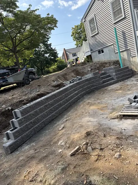 New Lawn & Retaining Wall With Built-In Staircase in Norfolk, MA by LD Landscape & Construction — photo 11