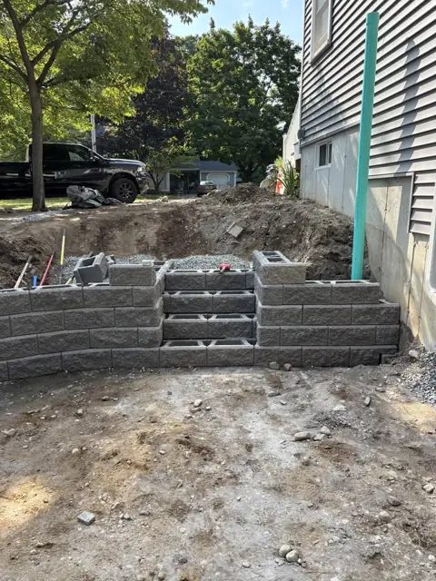 New Lawn & Retaining Wall With Built-In Staircase in Norfolk, MA by LD Landscape & Construction — photo 12