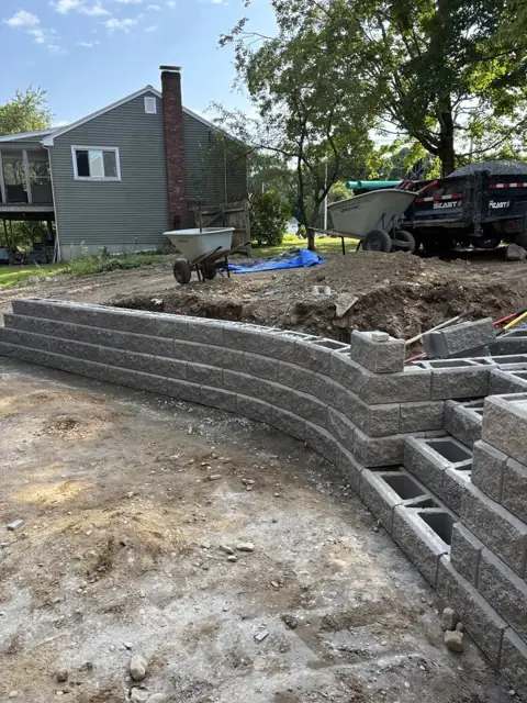 New Lawn & Retaining Wall With Built-In Staircase in Norfolk, MA by LD Landscape & Construction — photo 14