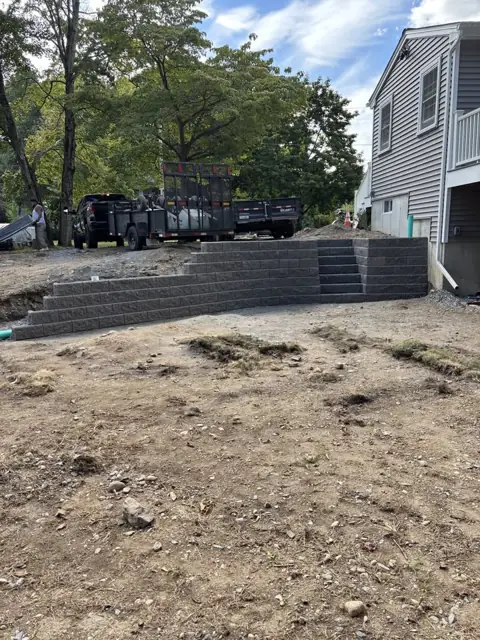New Lawn & Retaining Wall With Built-In Staircase in Norfolk, MA by LD Landscape & Construction — photo 19