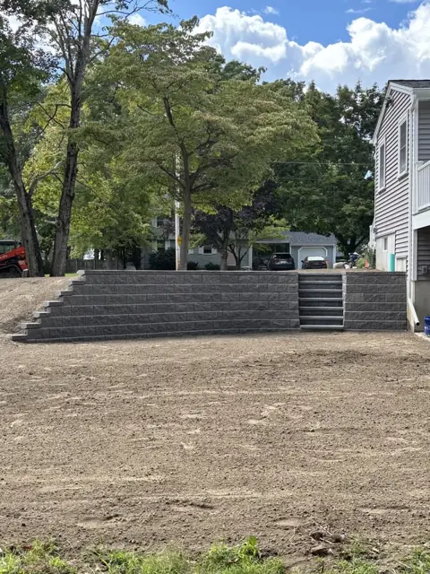 New Lawn & Retaining Wall With Built-In Staircase in Norfolk, MA by LD Landscape & Construction — photo 23