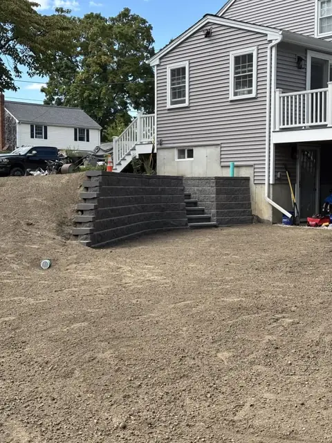 New Lawn & Retaining Wall With Built-In Staircase in Norfolk, MA by LD Landscape & Construction — photo 24
