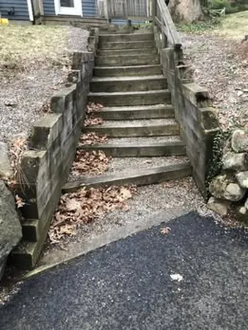 Old Staircase Rebuilt With Paver Treads in Norfolk, MA by LD Landscape & Construction — photo 2