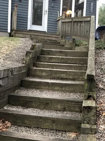 Old Staircase Rebuilt With Paver Treads in Norfolk, MA by LD Landscape & Construction — photo 3