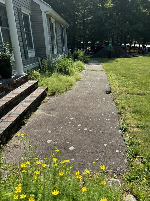 Asphalt Walkway Replaced With Pavers & Flower Beds in Norfolk, MA by LD Landscape & Construction — photo 1
